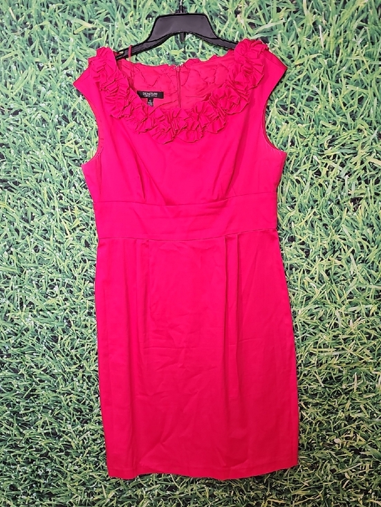 Signature Dresses & Skirts - Signature Hot Pink Ruffle Neck Sheath Midi Dress